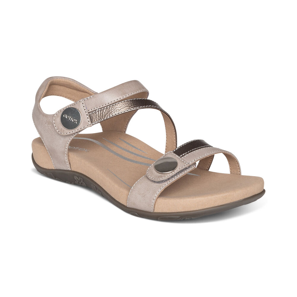 Aetrex Women's Jess Adjustable Quarter Strap Sandals - Smoke | USA VJZNWDQ